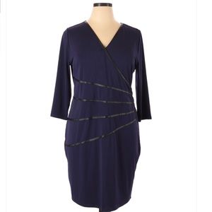 Lane Bryant Purple Dress Black Faux Leather Trim B19/11
